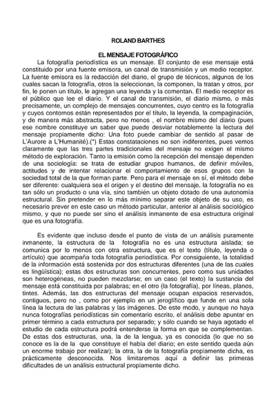 Portada del libro: El Mensaje Fotografico Roland Barthes