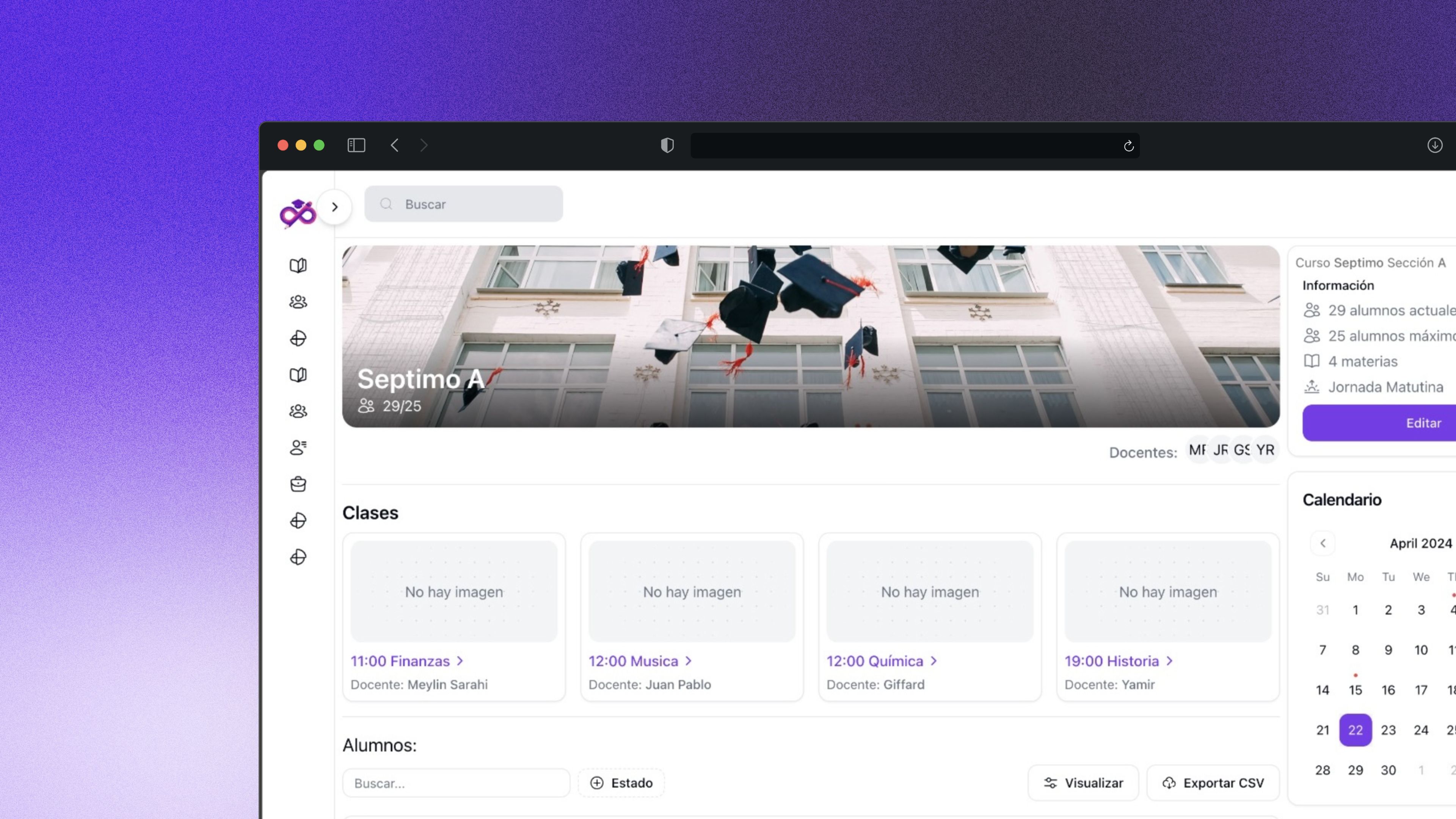 Captura de pantalla del proyecto Infinity - Plataforma de gestión educativa integral (ERP/SIS) diseñada para unificar la comunicación, administración y seguimiento académico en un solo lugar.