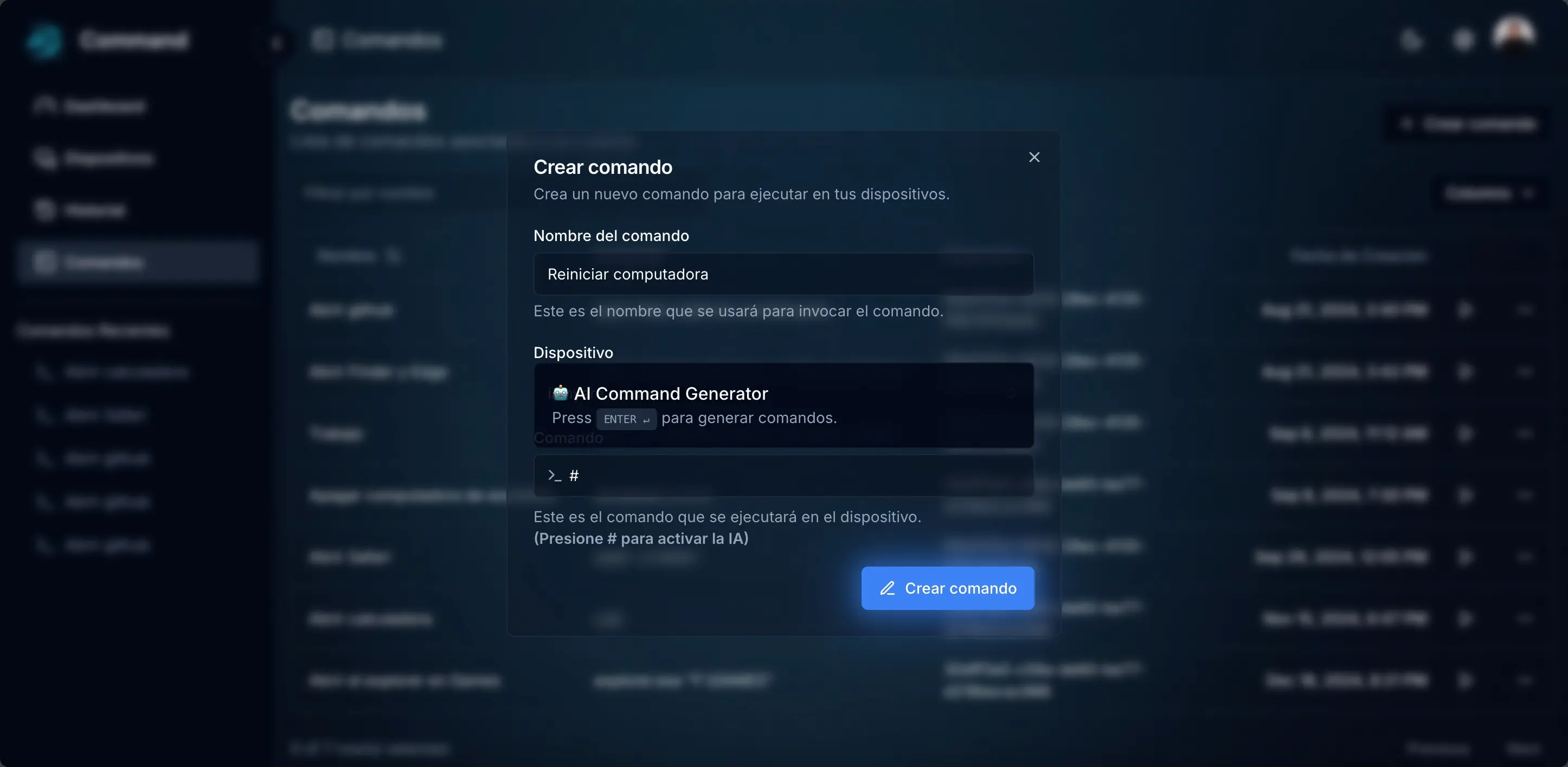 Creador de Comandos con IA