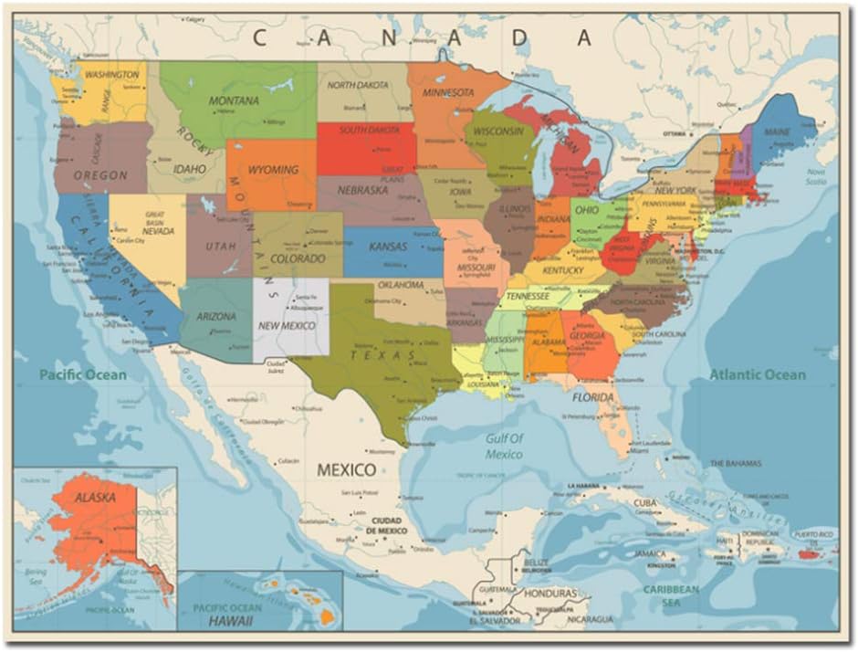 Usa Etatsunis Carte Affiche