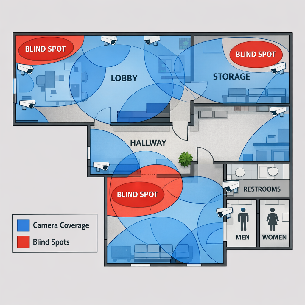 surveillance blind spots, business security cameras, CCTV coverage