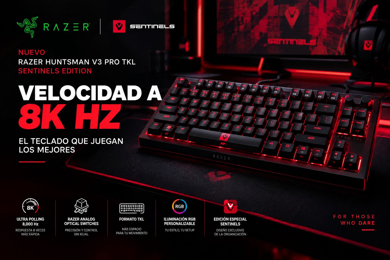 Nuevo Razer Huntsman V3 Pro TKL Sentinels Edition: Velocidad a 8K Hz