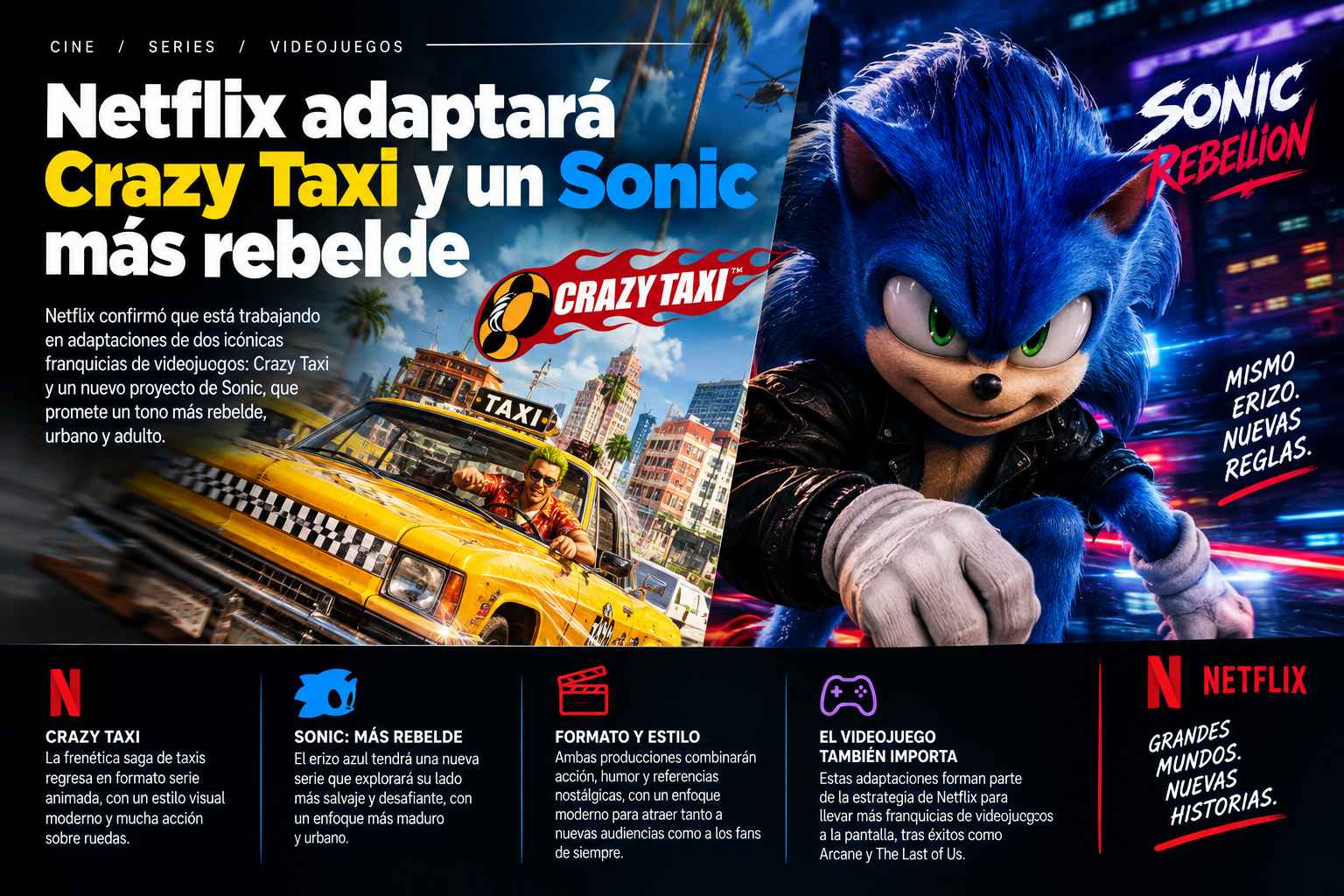 Netflix adaptará Crazy Taxi y un Sonic más rebelde