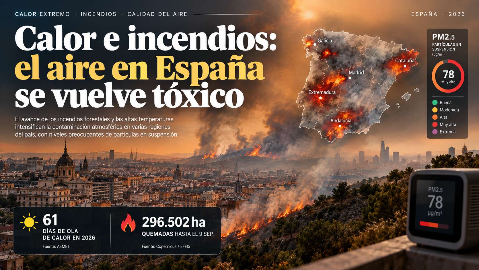Calor e incendios: el aire en España se vuelve tóxico