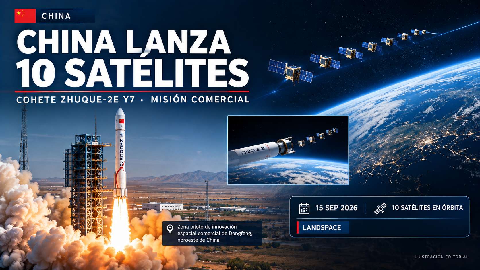 China lanza 10 satélites con el cohete Zhuque-2E