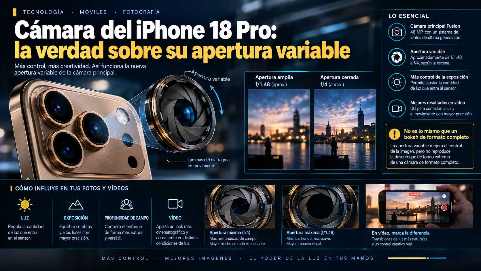Cámara del iPhone 18 Pro: la verdad sobre su apertura variab