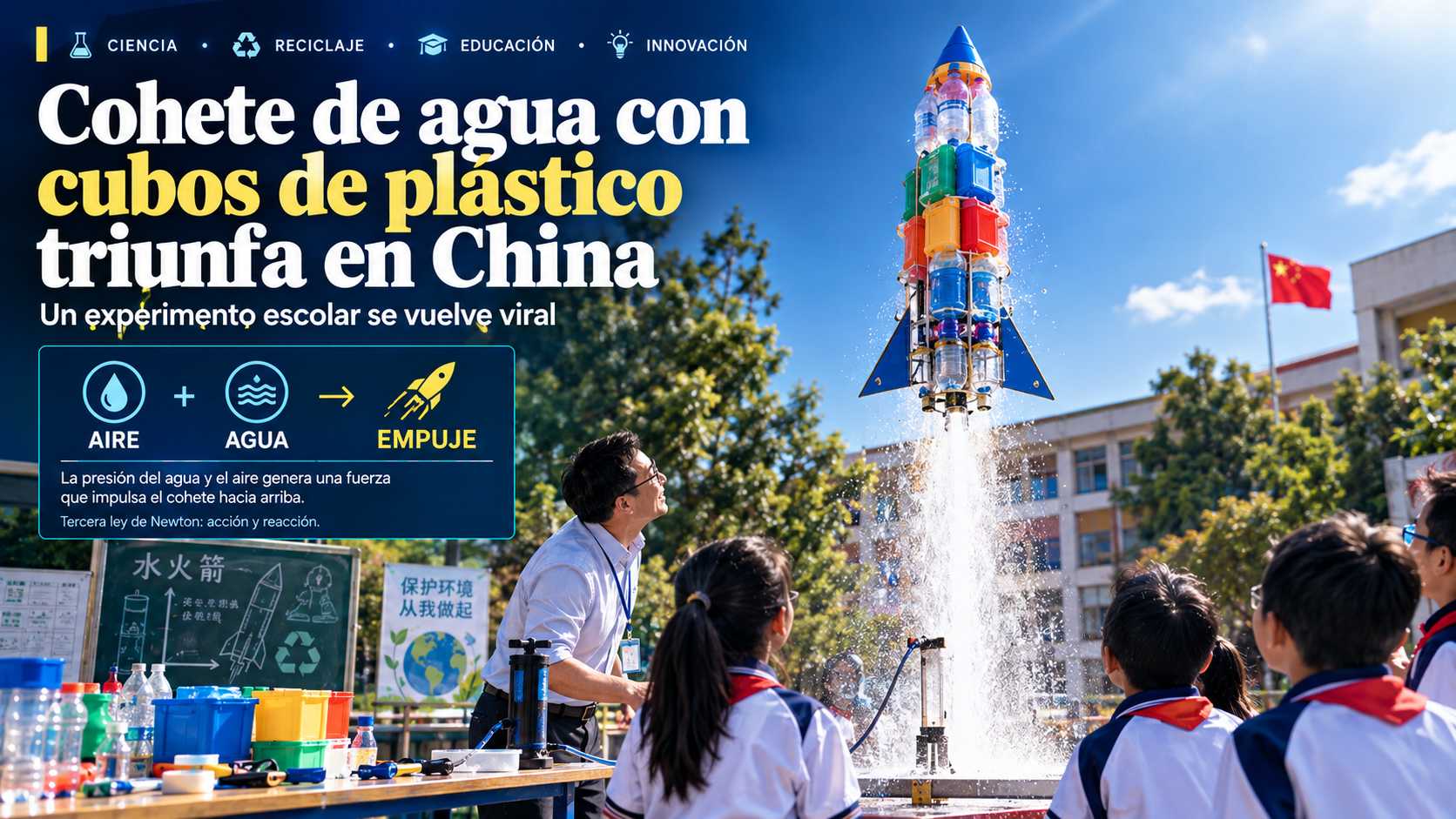Cohete de agua con cubos de plástico triunfa en China