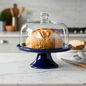 Chasseur Navy Blue Cake Platter with Glass Dome