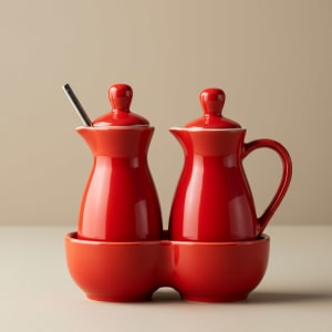 Red Ceramic Oil and Vinegar Cruet Set