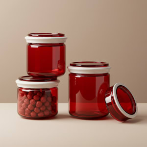 Red Glass Storage Jar Set with Airtight Lids