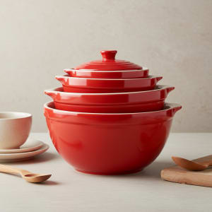 Red Ceramic Nested Mixing Bowls - Set of 3