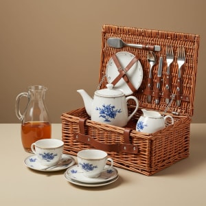 Tea for Two Picnic Set in Wicker Basket