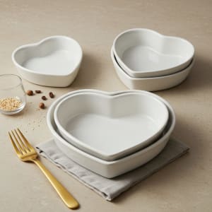 White Ceramic Heart Baking Dishes - Set of 3