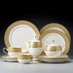 Gold Rimmed Fine China Dinner Service - 12 Piece