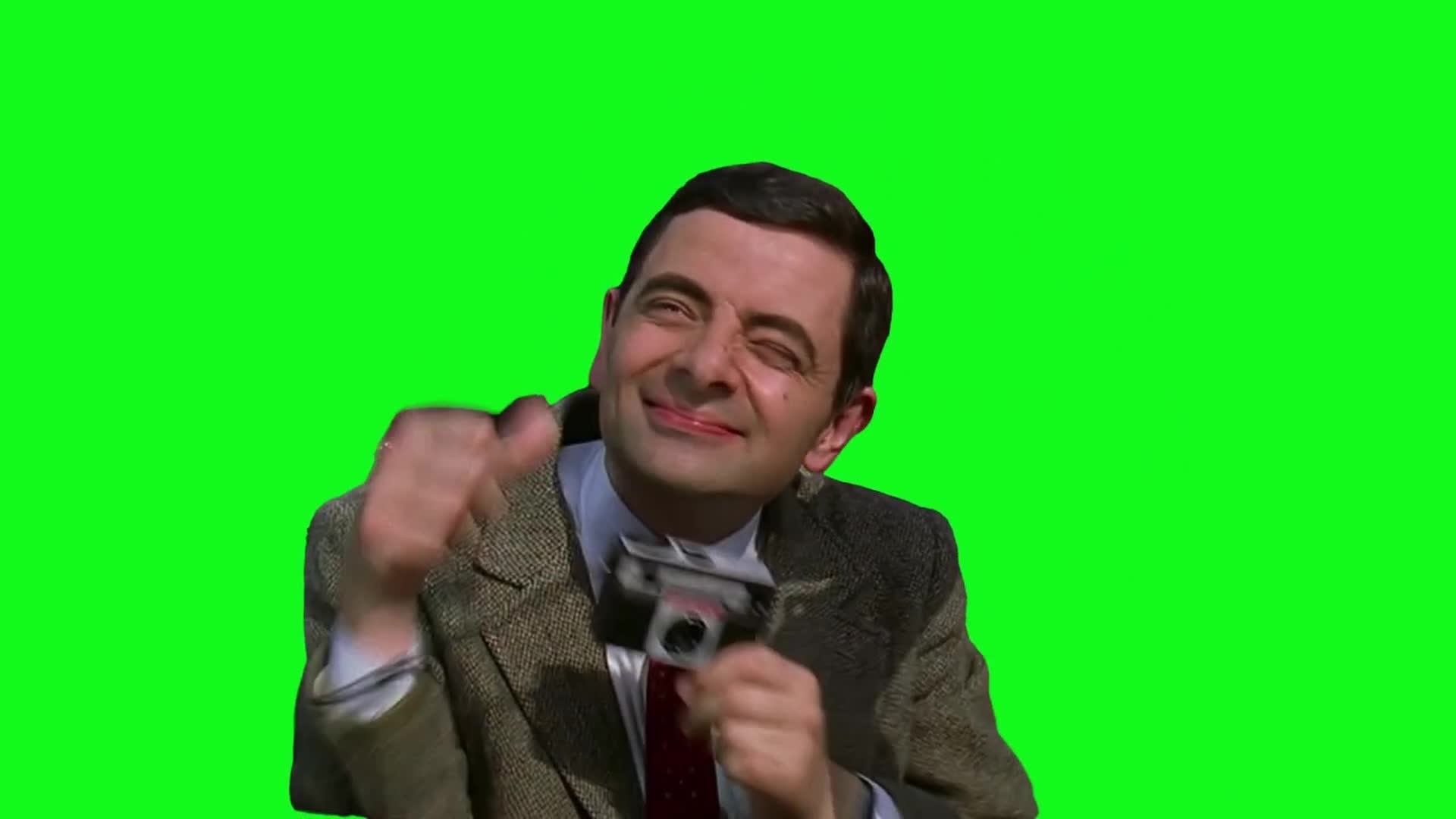 Mr. Bean Funny Camera & Pointing Meme Template - Green Screen - funny Comedy meme