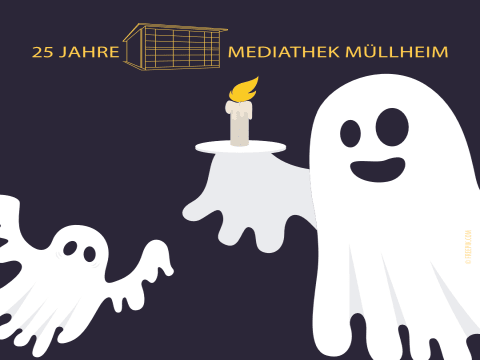 Mediathek im Dunkeln mit Gruselgeschichte