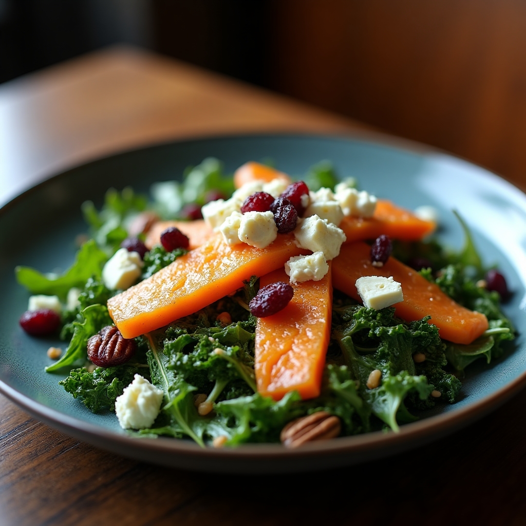 Warm Roasted Pumpkin & Sockeye Salad presentation