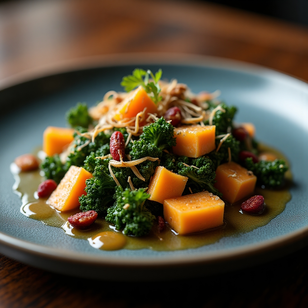 Warm Roasted Squash and Sockeye Salad presentation
