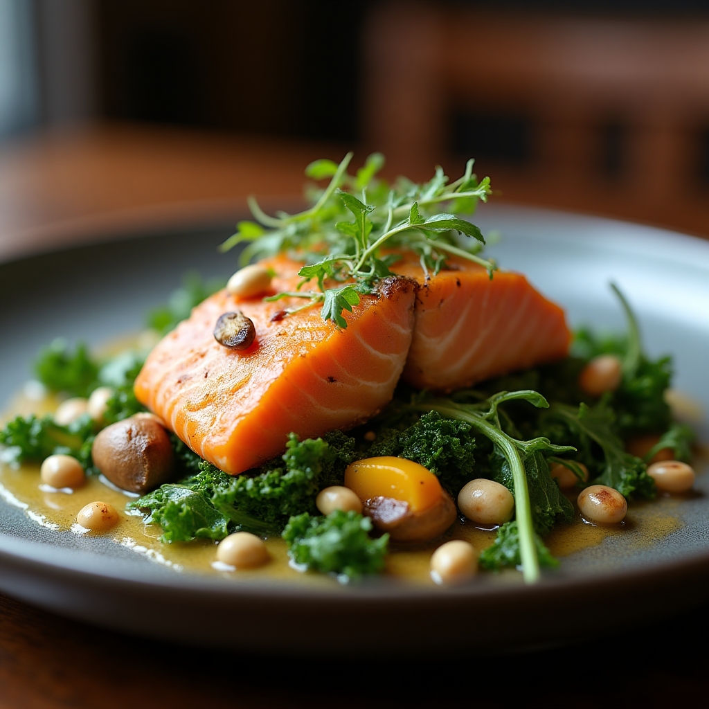 Warm Smoked Sockeye & Hazelnut Salad presentation