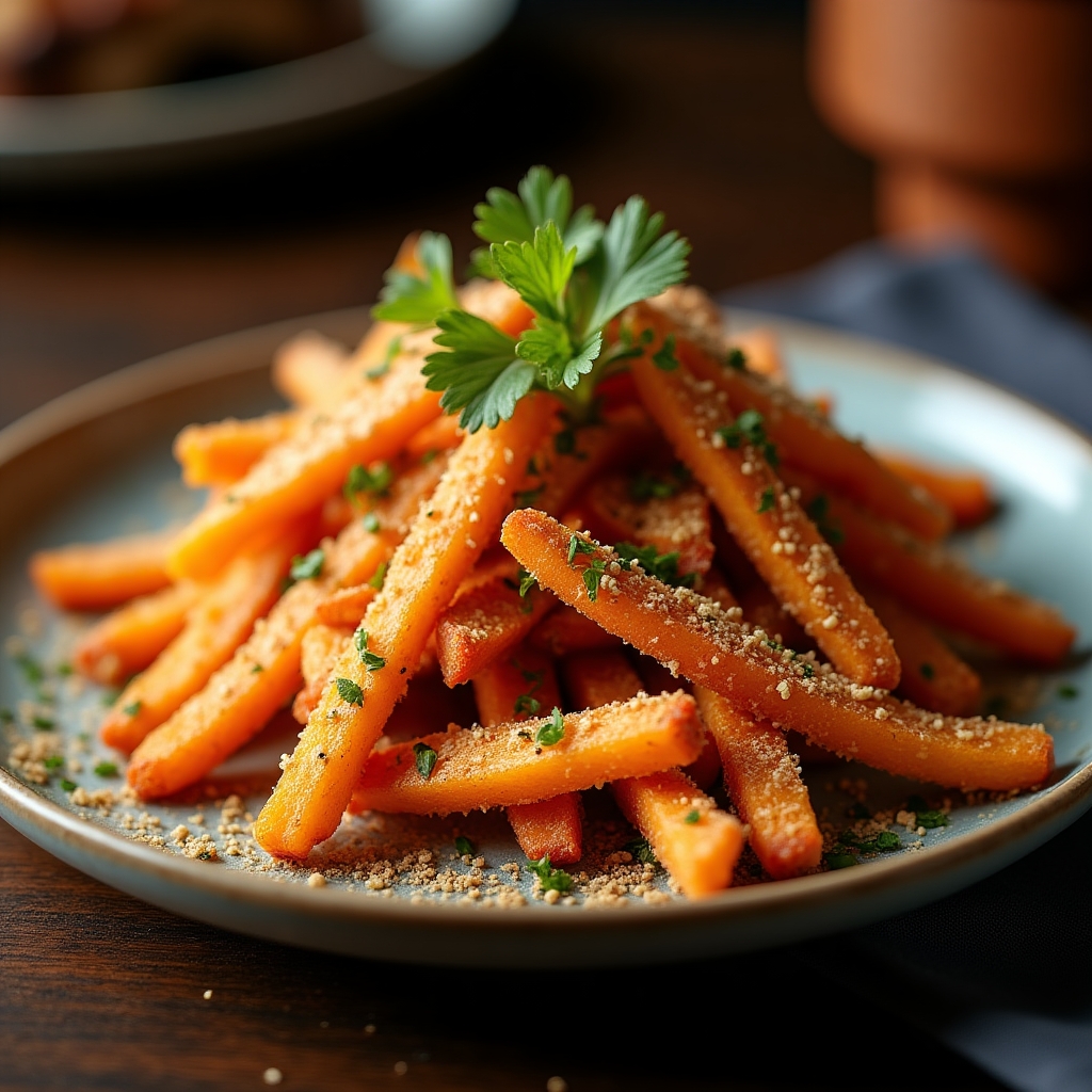 Hazelnut Dukkah Yam Fries presentation