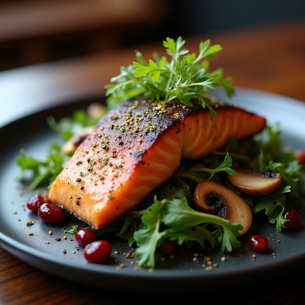 Smoked Sockeye & Wild Mushroom Salad presentation