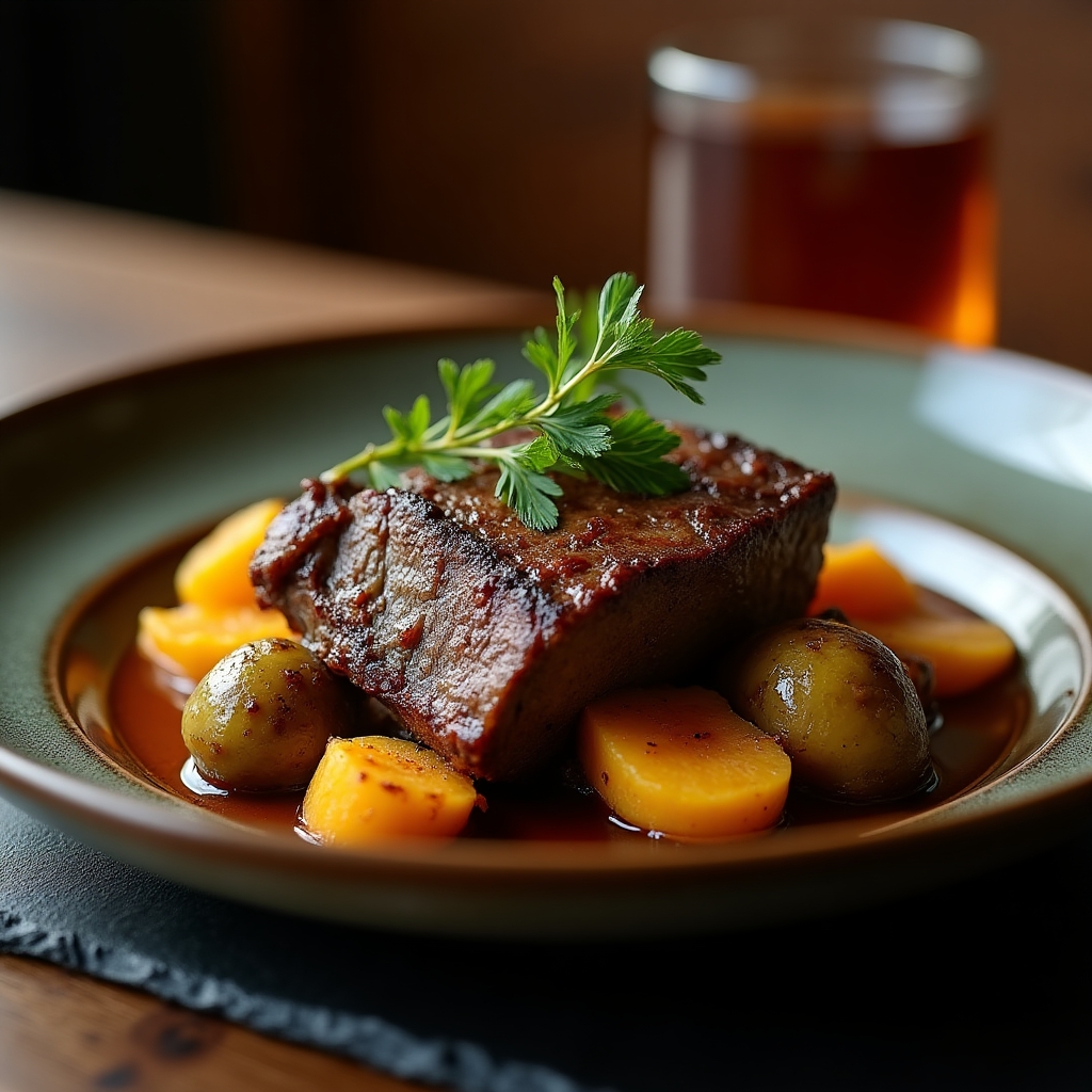 Maple Bourbon Braised Short Ribs presentation