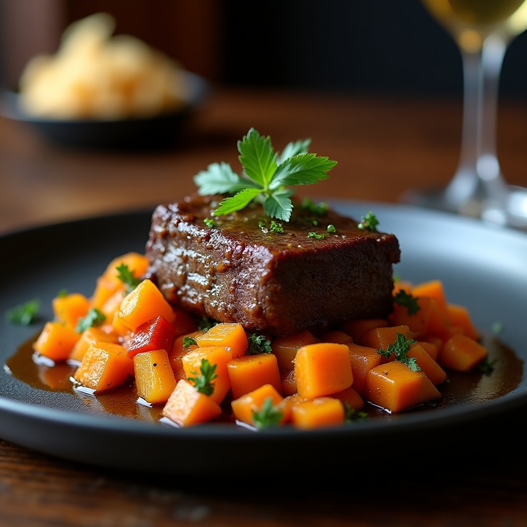 Maple-Glazed Braised Short Rib presentation