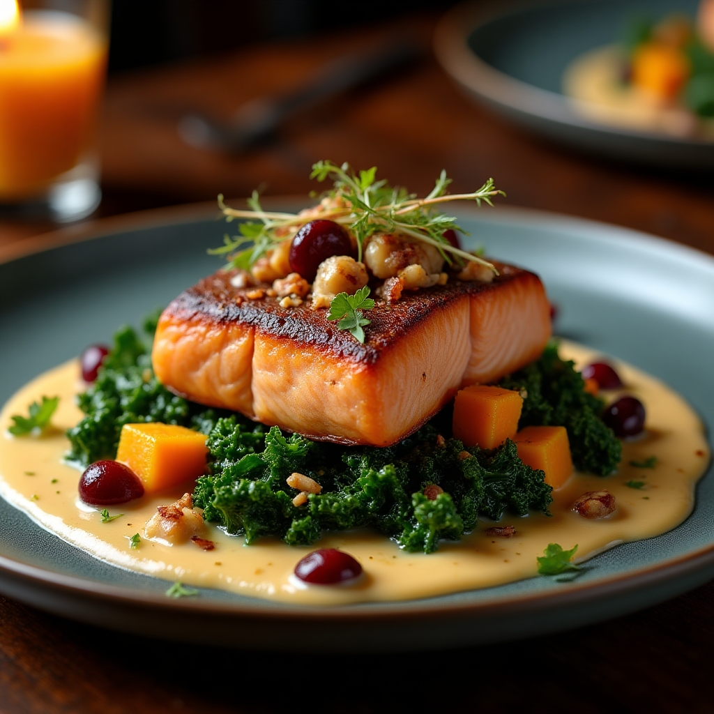 Warm Roasted Sockeye & Butternut Salad presentation