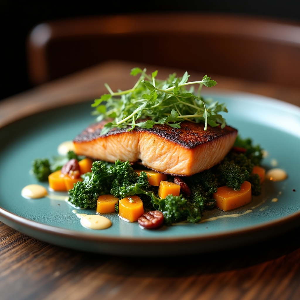 Warm Roasted Sockeye & Butternut Salad presentation