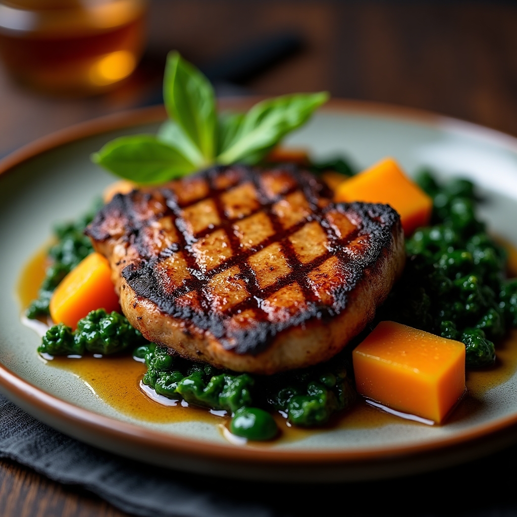 Riverside Grilled Berkshire Chop presentation