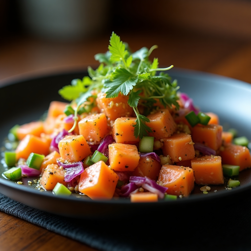Chili-Lime Sockeye Poke Salad presentation
