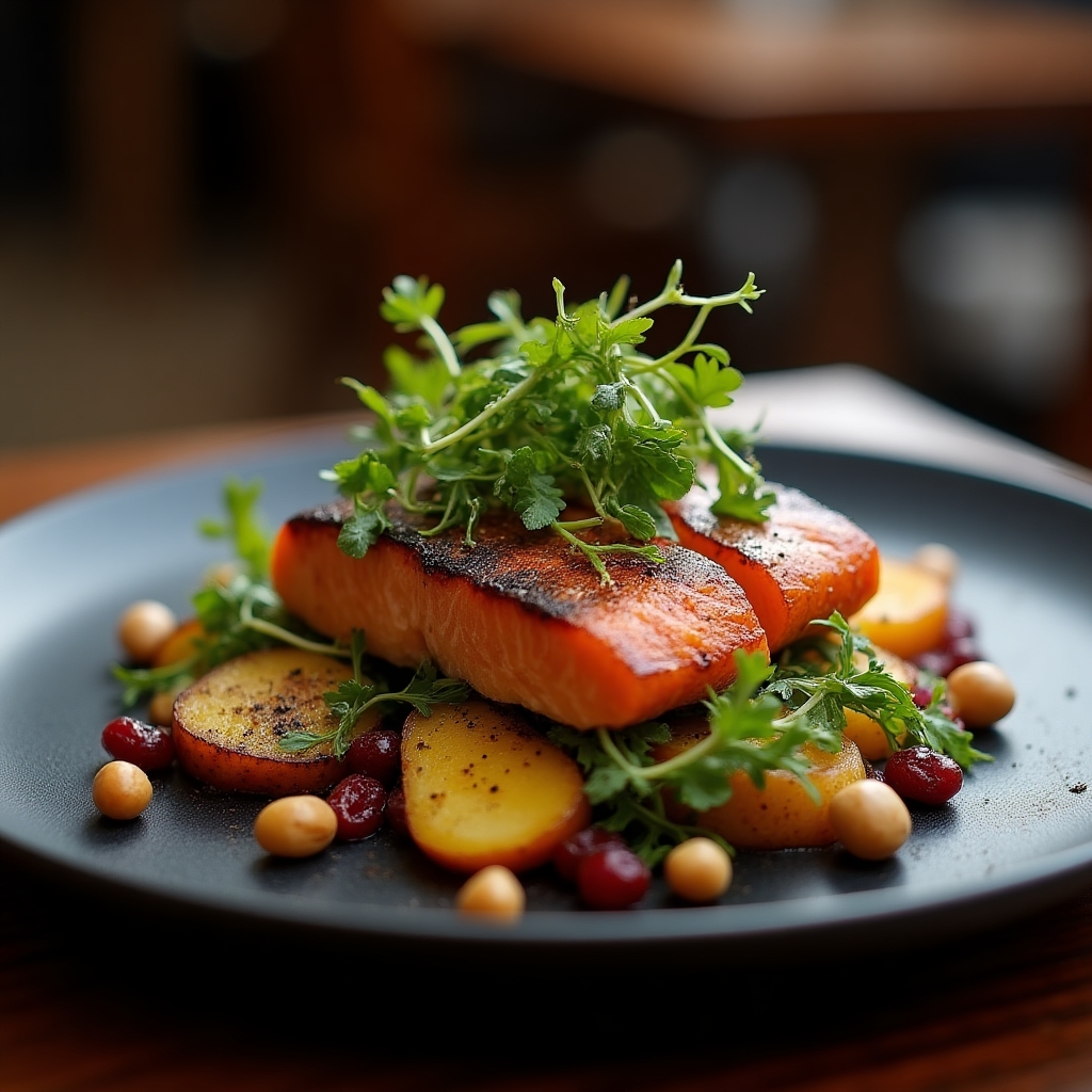 Smoked Sockeye & Roasted Root Salad presentation