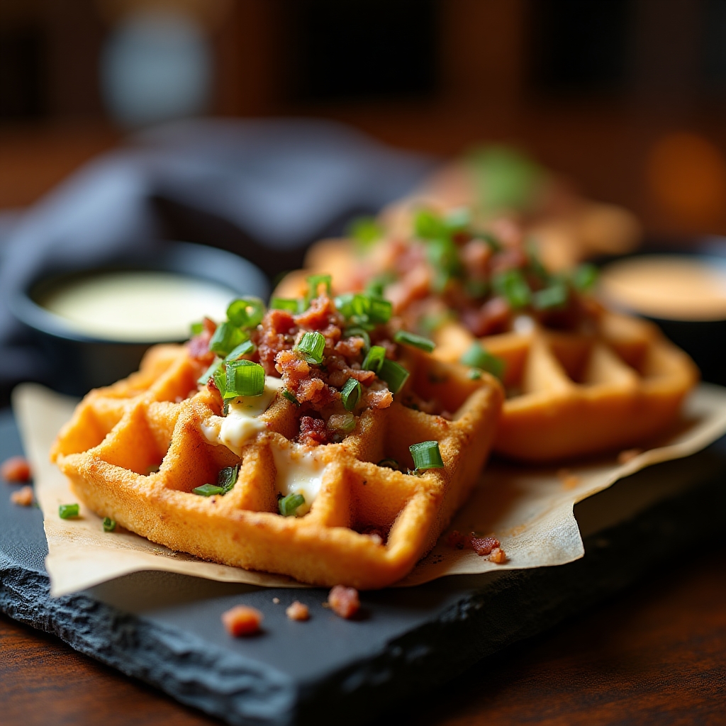 Blue Cheese & Bacon Waffle Fry Flight presentation