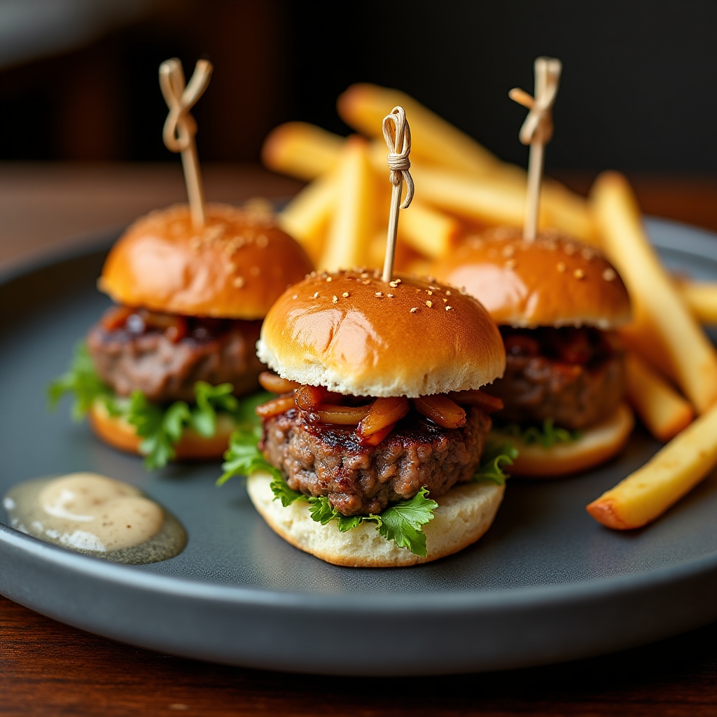Hoisin-Glazed Prime Beef Sliders Trio presentation