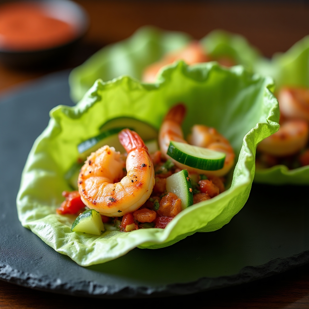 Chili-Lime Sockeye Prawn Lettuce Wraps presentation