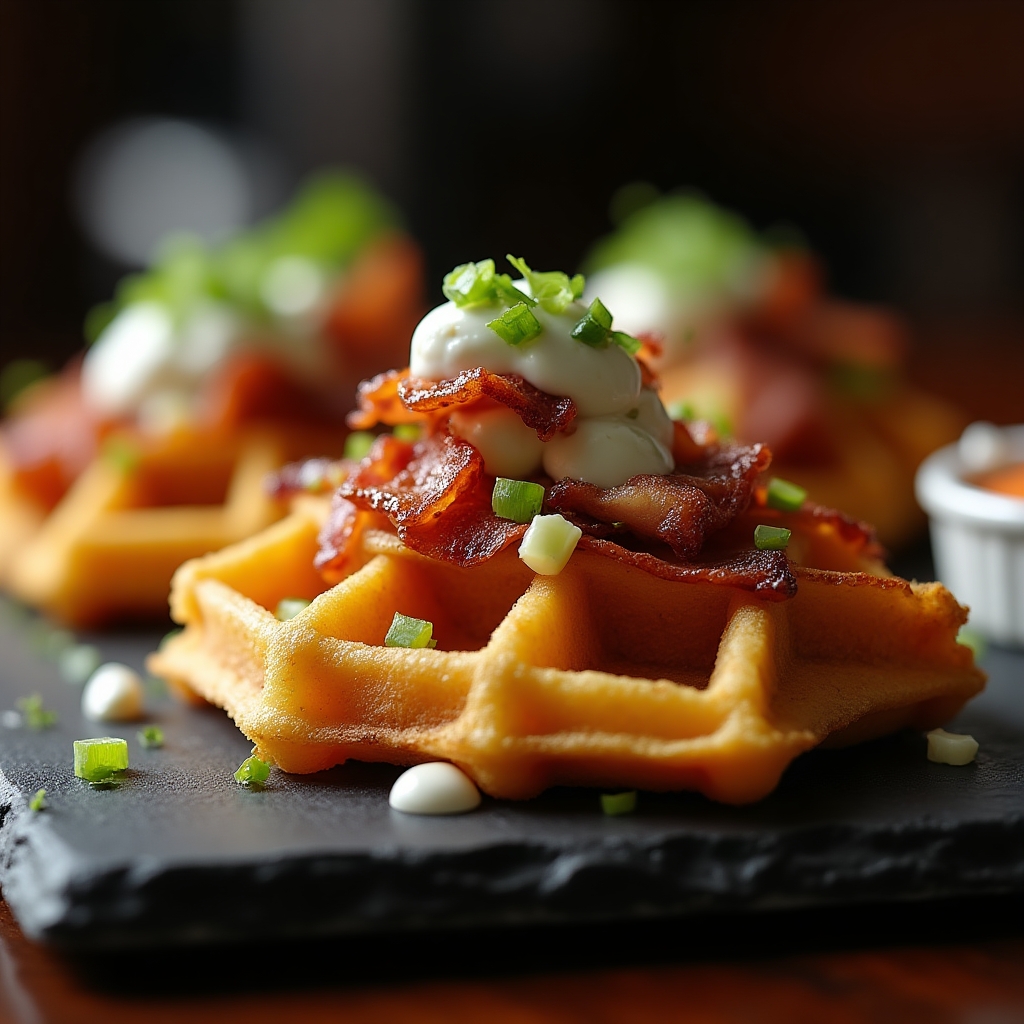 Blue Cheese & Bacon Waffle Fry Flight presentation
