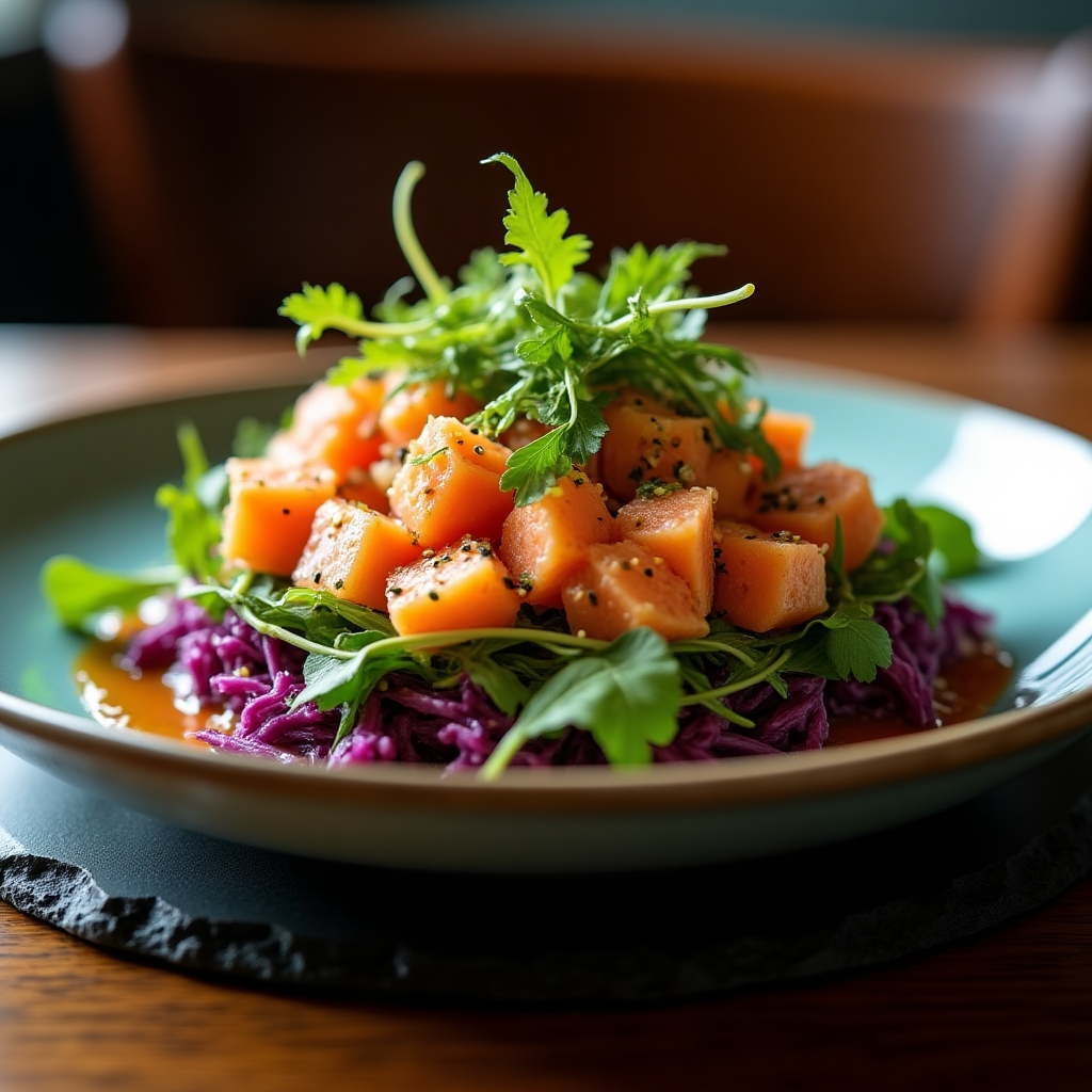Chili-Lime Sockeye Poke Salad presentation