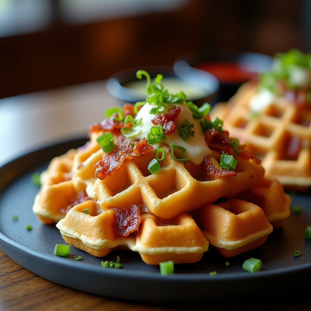 Blue Cheese & Bacon Waffle Fry Trio presentation