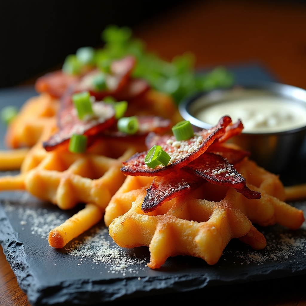 Blue Cheese & Bacon Waffle Fry Flight presentation