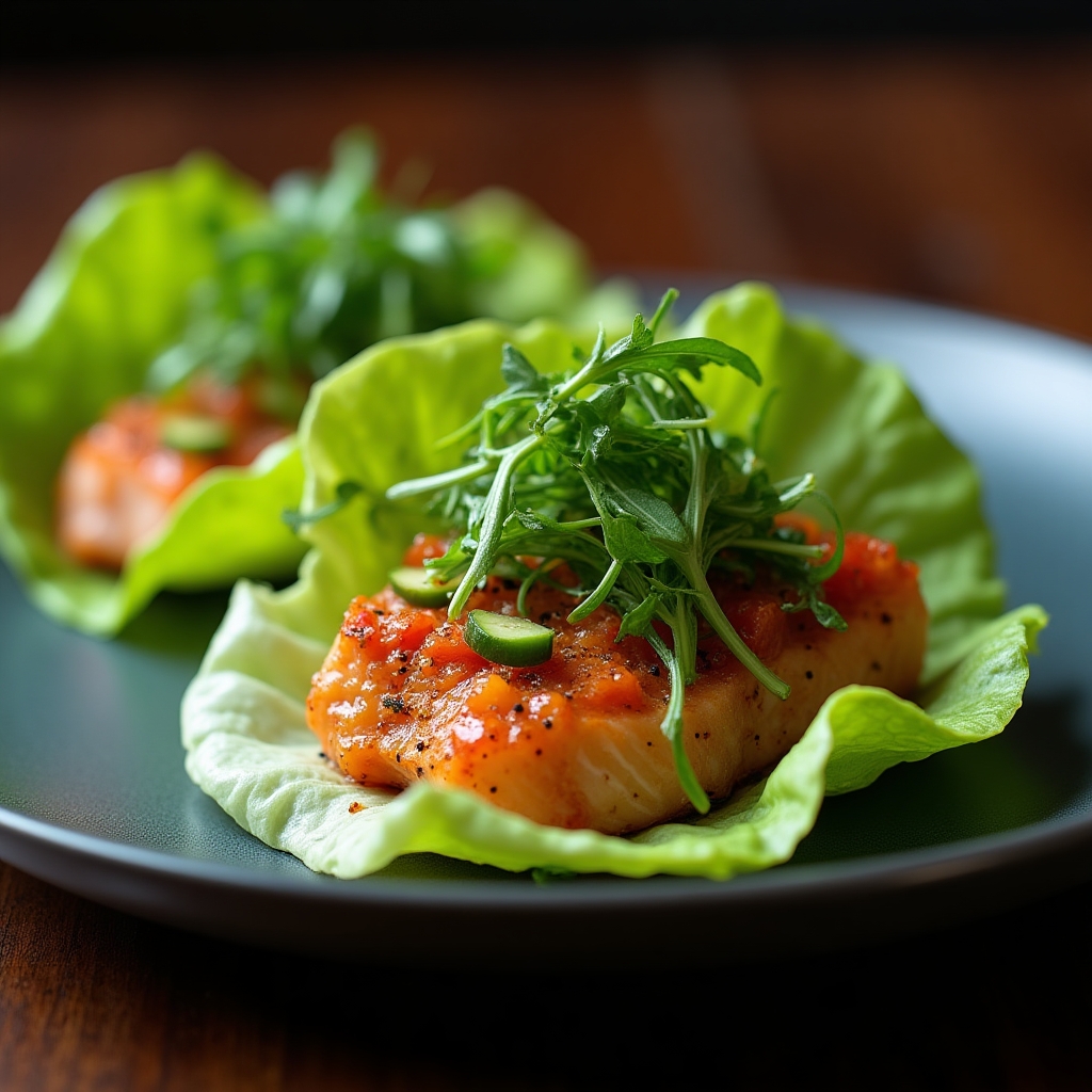 Chili-Lime Sockeye Lettuce Wraps presentation