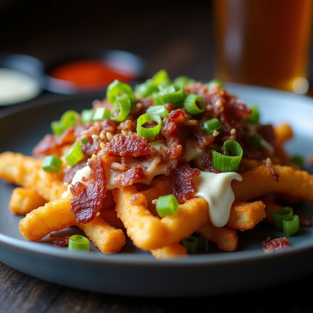 Blue Cheese & Bacon Waffle Fry Trio presentation