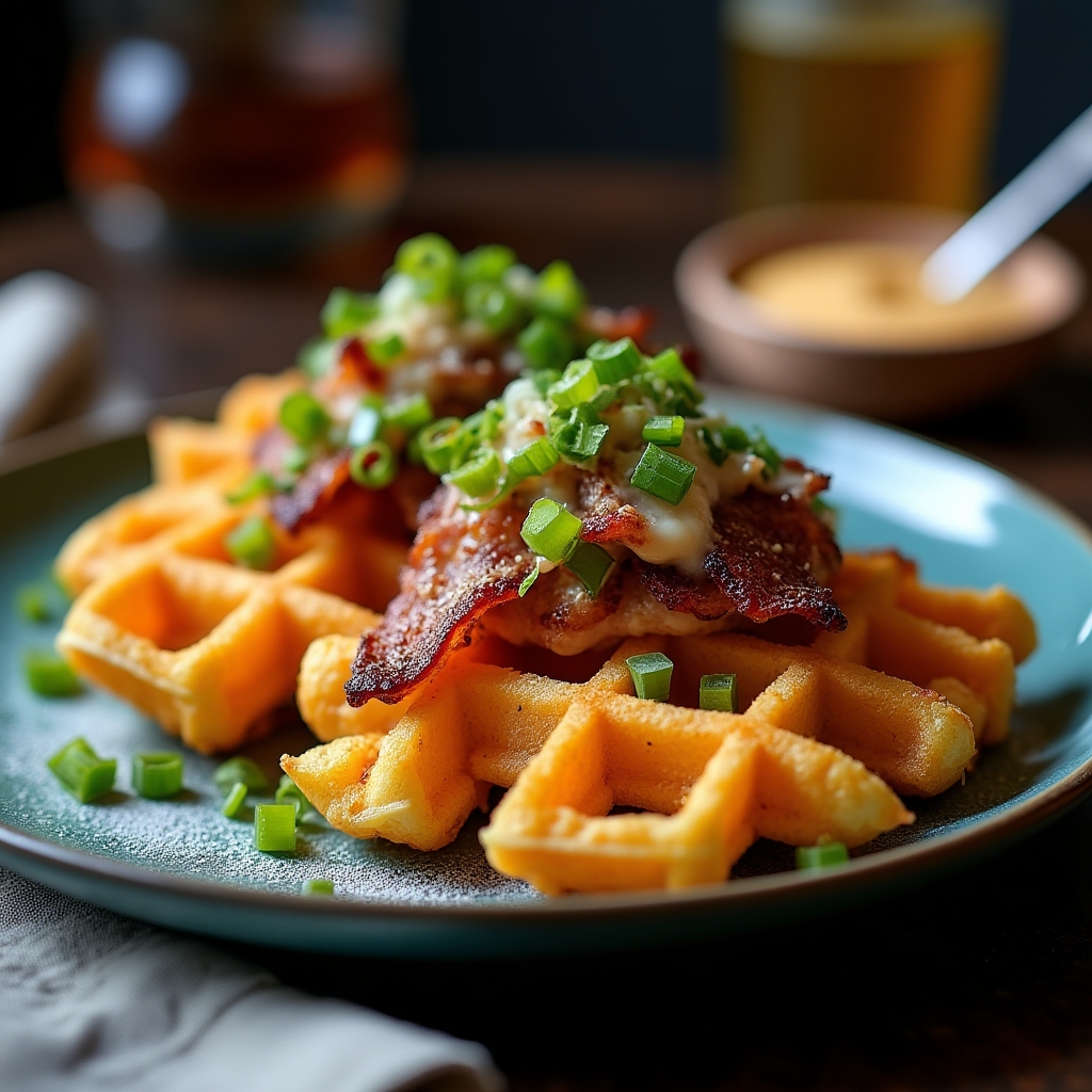 Blue Cheese & Bacon Waffle Fry Trio presentation