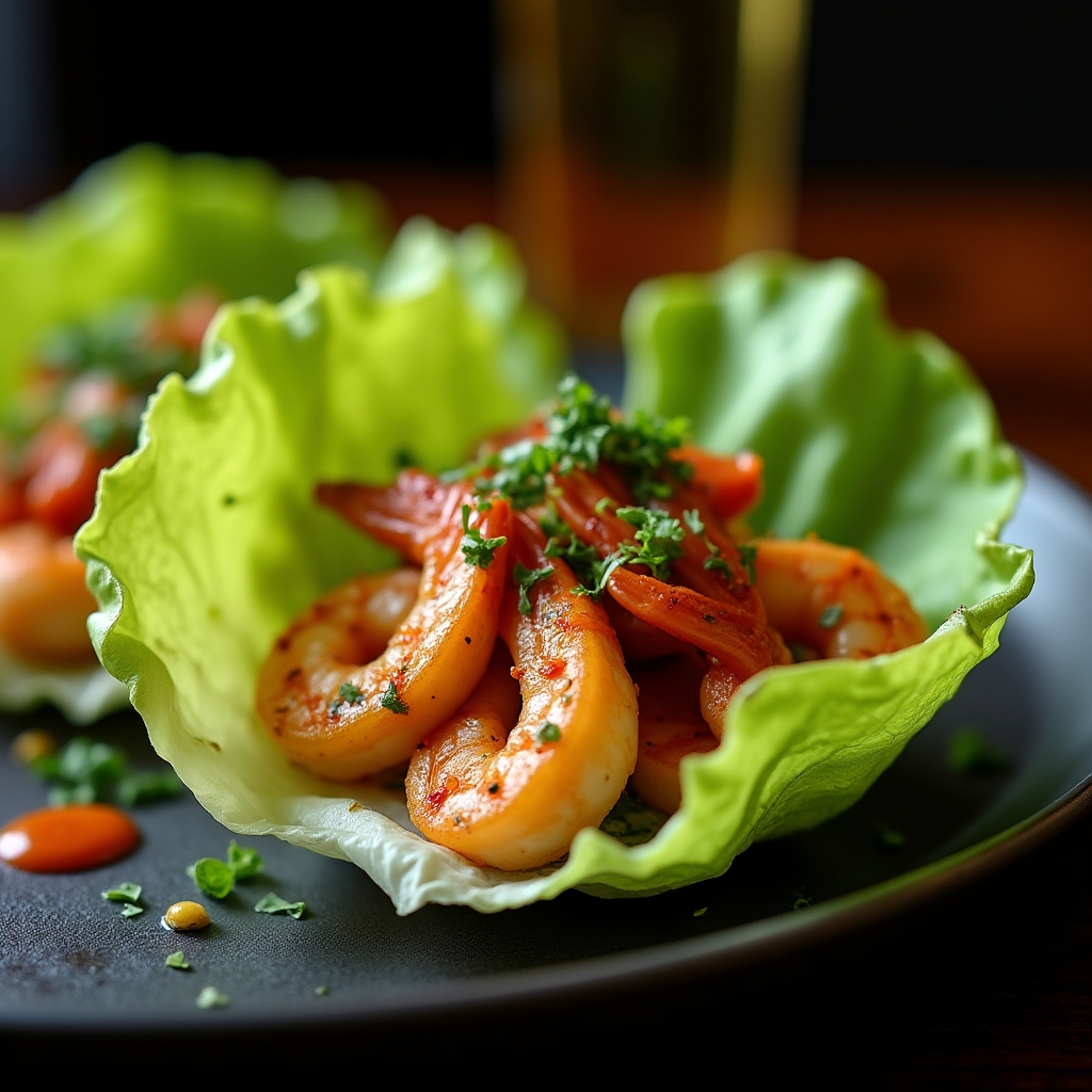 Chili-Lime Sockeye Prawn Lettuce Wraps presentation