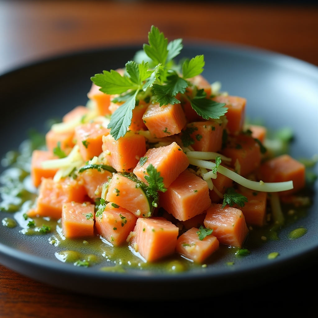 Chili-Lime Sockeye Poke Salad presentation