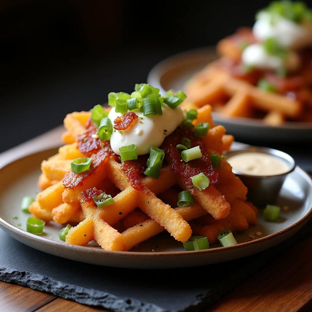 Blue Cheese & Bacon Waffle Fry Flight presentation
