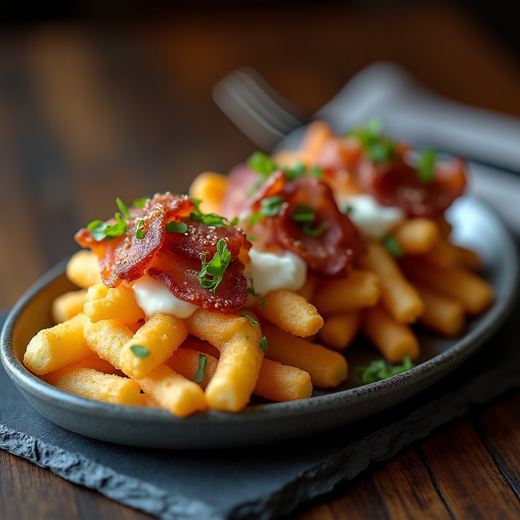 Blue Cheese & Bacon Waffle Fry Flight presentation