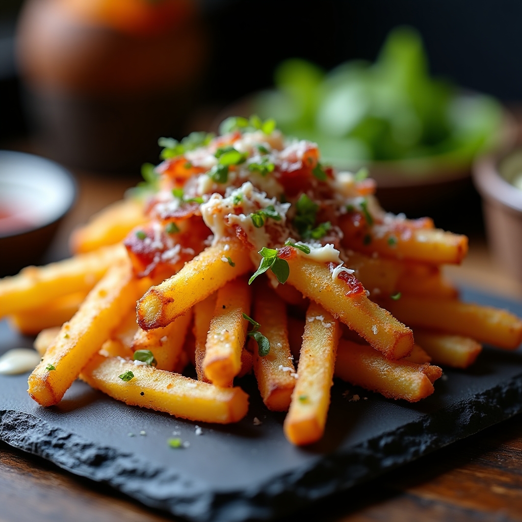 Blue Cheese & Bacon Yam Fry Flight presentation
