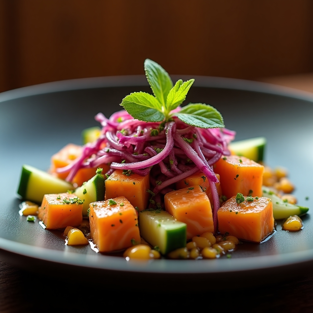 Chili-Lime Sockeye Poke Salad presentation