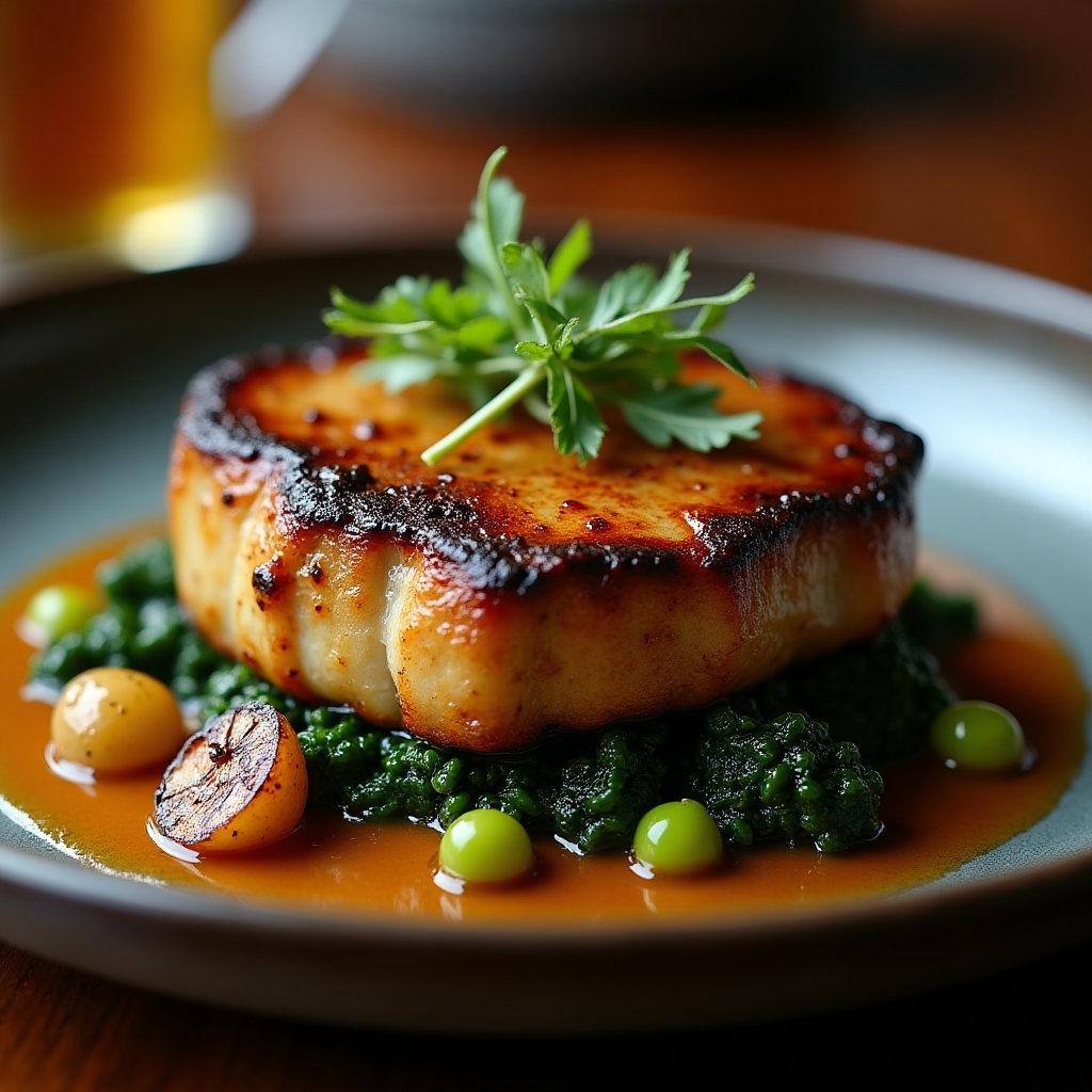 Riverside Honey Bourbon Glazed Berkshire Chop presentation