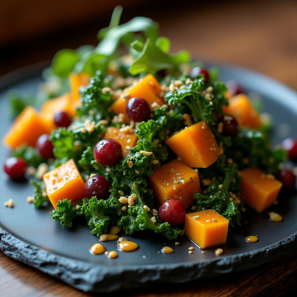 Warm Butternut Squash & Black Kale Salad presentation